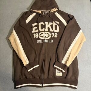 Vintage Ecko Unlimited Brown Zip-Up Hoodie 3XL Rhino 1972